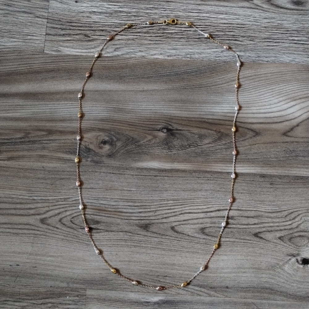 Tri-Color 925 Silver Ball Chain Necklace 24"